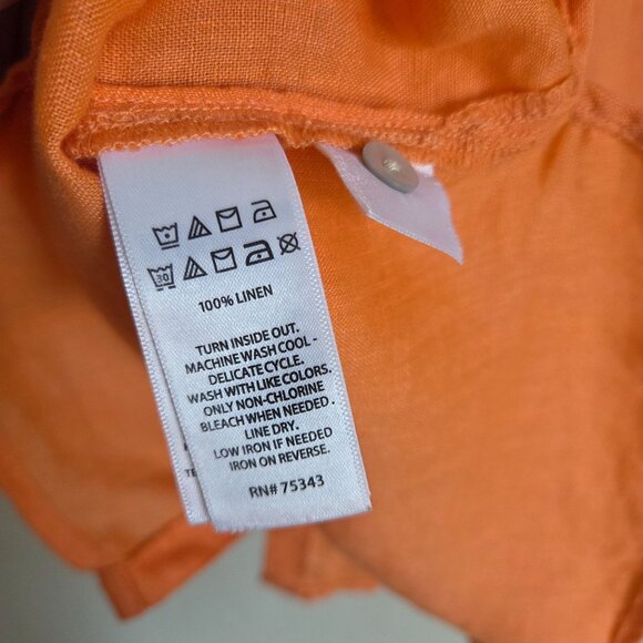 Joie 100% Linen Boxy Cropped Button Front Top Orange Women's Large Short Sleeves - Picture 9 of 9